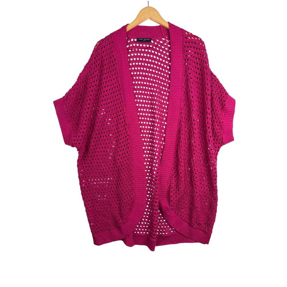 Lane Bryant Crochet Knit Short Batwing Cardigan size 18/20 Hot Pink